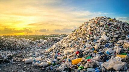 Plastic Waste Mountain at Sunset