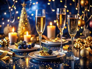 4K resolution unveils a delicious New Year's Eve spread.  A sparkling culinary celebration, perfectly captured.