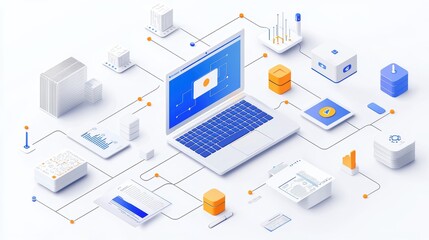 Obraz premium A computer monitor with a laptop and a cell phone on it. Generative AI