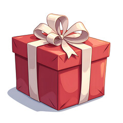 Vibrant red gift box tied with elegant bow on a bright background, digital illustration of still life concept.