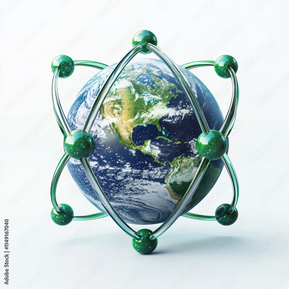 Poster a globe with a green frame and a green planet inside. generative ai