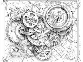 Intricate Clockwork Mechanism Blueprint.