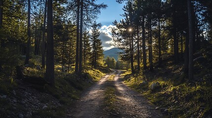 Fototapeta premium Forest path sunlight nature trees woods