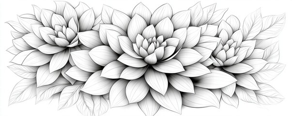 Elegant Line Art Dahlia Flowers