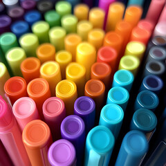Vibrant assortment of markers in various colors arranged neatly, showcasing spectrum from pink to blue, perfect for art and craft projects