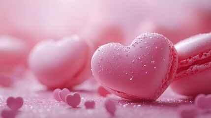 Obraz premium Delightful heart-shaped pink macarons for valentine’s day treats