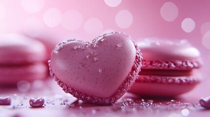 Obraz premium Delicious pink heart macarons sweet treats studio setting close-up