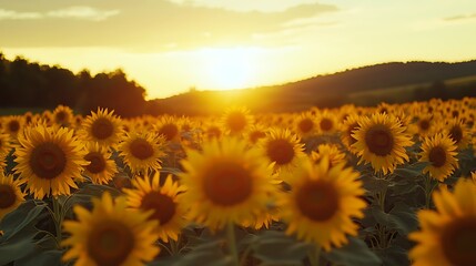 Fototapeta premium Sunflower field at sunset nature photography rural landscape