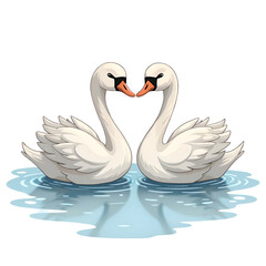 Fototapeta premium Graceful swans gliding together on a tranquil pond in a whimsical style, digital art of animal illustration concept.