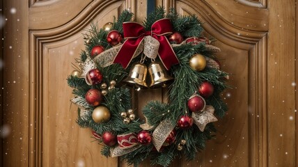 gorgeous Christmas wreath on a wooden door