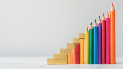 Obraz premium Colorful Staircase of Pencils Rising Upward