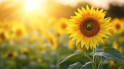 Obraz premium Sunflower field at sunset. Concept of summer, warmth, and nature.