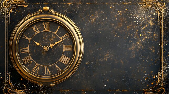Antique Clock Against Dark Gold Background