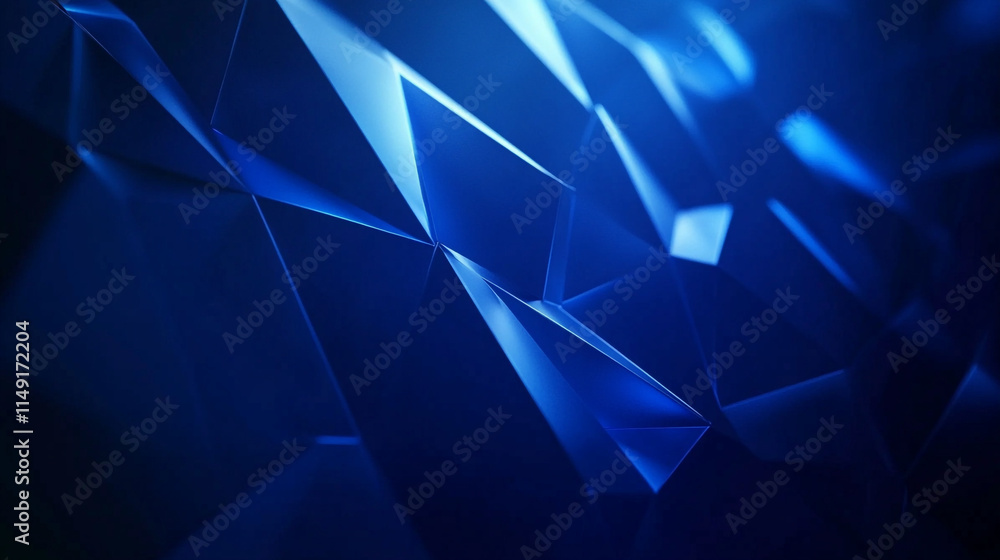 Poster abstract blue geometric shapes creating a dynamic visual landscape.