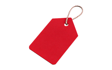 A red price tag with a string, perfect for labeling items or gifts Isolated on transparent background