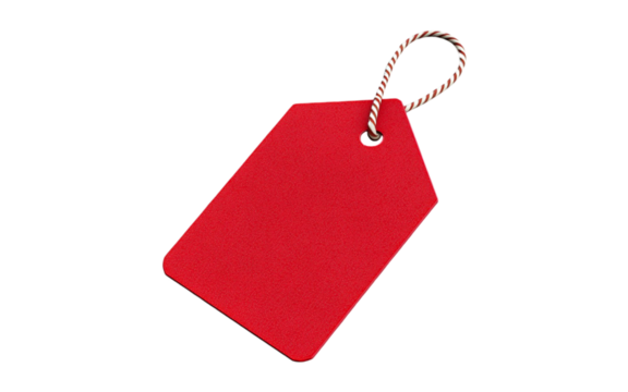 A red price tag with a string, perfect for labeling items or gifts Isolated on transparent background