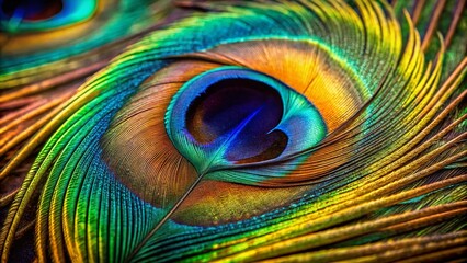 Obraz premium Macro Peacock Feather: Vivid Colors, Intricate Details, Nature Photography
