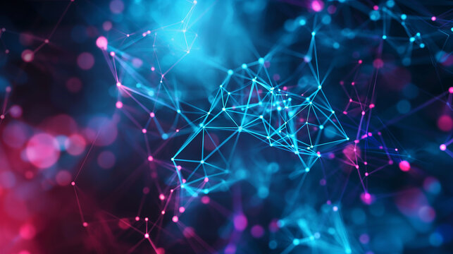 Futuristic Digital Background for Technology Processes with Blue and Purple Neon Grid Lines