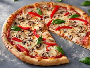 Mushroom and Pepper Pizza on a Platter