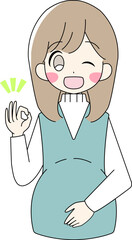 OKマークを出す妊婦のイラスト