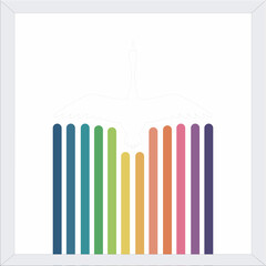 The bird carries a rainbow behind it