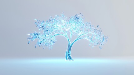 Futuristic Glowing Tree with Blue Leaves on a Simple Background