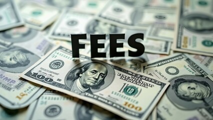 Fees Concept Displayed on Hundred-Dollar Bills Background