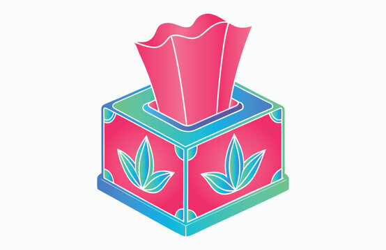recommend clip art: Isometric tissue box, vibrant pink tissues, teal cube base.