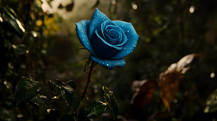 Radiant Blue Rose with Dew