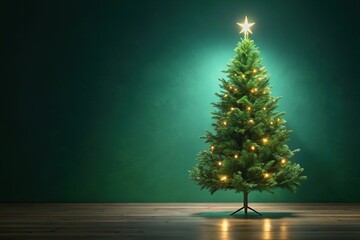 Minimalist Christmas Tree Dark Green Background AI Art