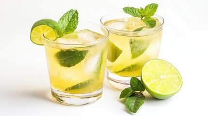 Fototapeta premium Refreshing Lime and Mint Cocktails with Ice
