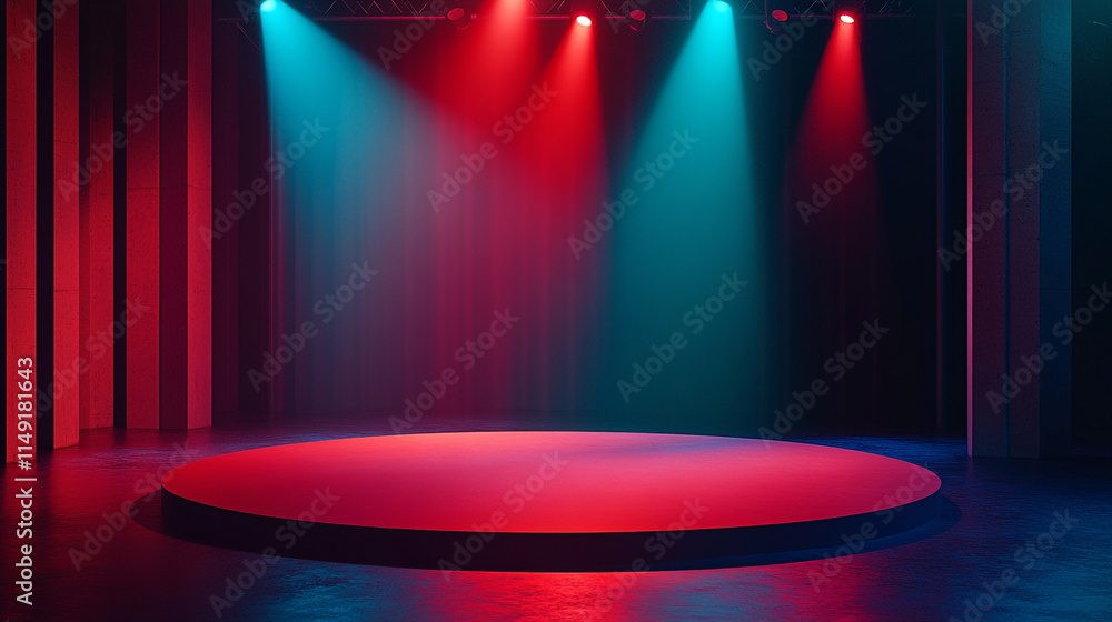 Poster bright stage lights create an atmospheric setting for a performance in a theater.