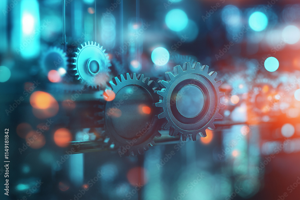 Aufkleber blurred background with overlapping gears represents automation concept in business and industry