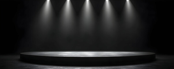 Obraz premium A dimly lit stage with spotlights, ideal for performances or presentations.