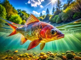 Fototapeta premium Macro Photography: Vibrant Fish in Crystal Clear Lake Water