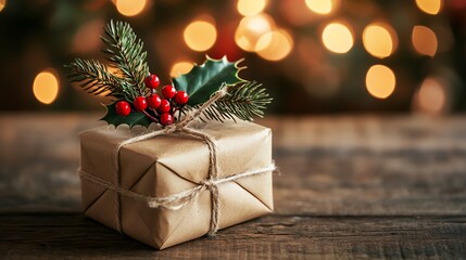 rustic chrtistmas gift wrapped kraft