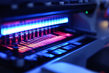 Close-up of a DNA sequencing machine, emphasizing the advancements in biotechnology and genetics