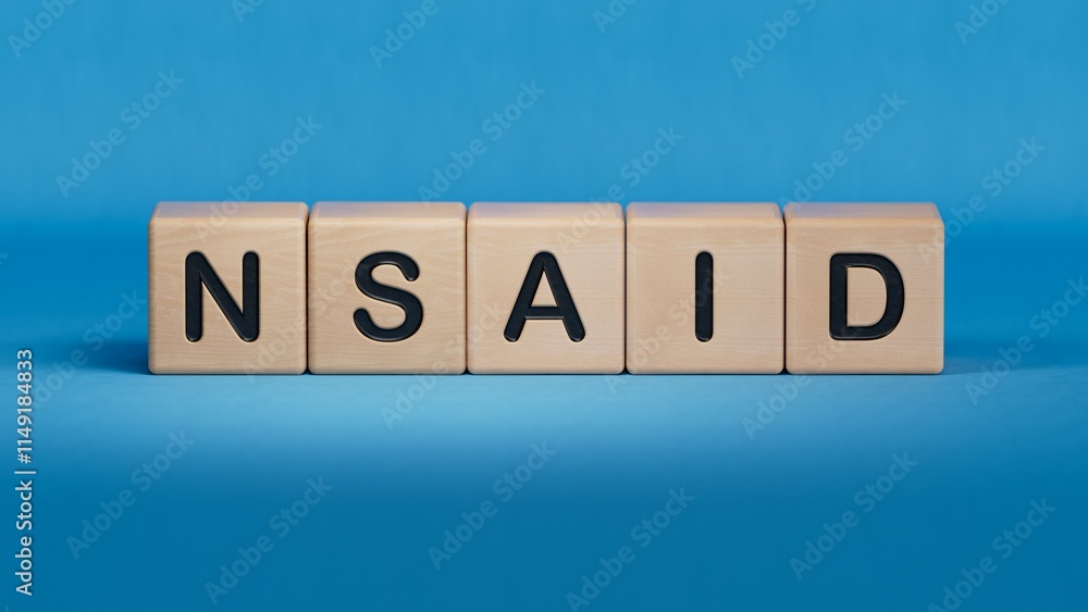 Poster nsaid word made with building blocks.close up of wooden elements,business concept.3d rendering on bl
