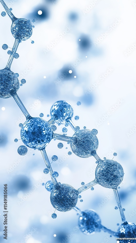 Poster abstract photo of dynamic blue molecular structures. complex interactions of particles in fluid. cre