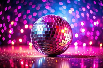 A low-lit party explodes with color as a disco ball throws kaleidoscopic reflections across a pink backdrop.