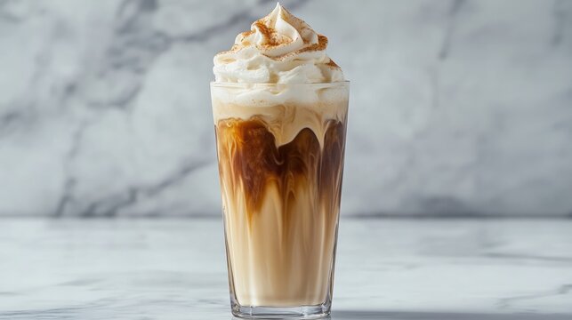 Iced Coffee with Whipped Cream and Cinnamon