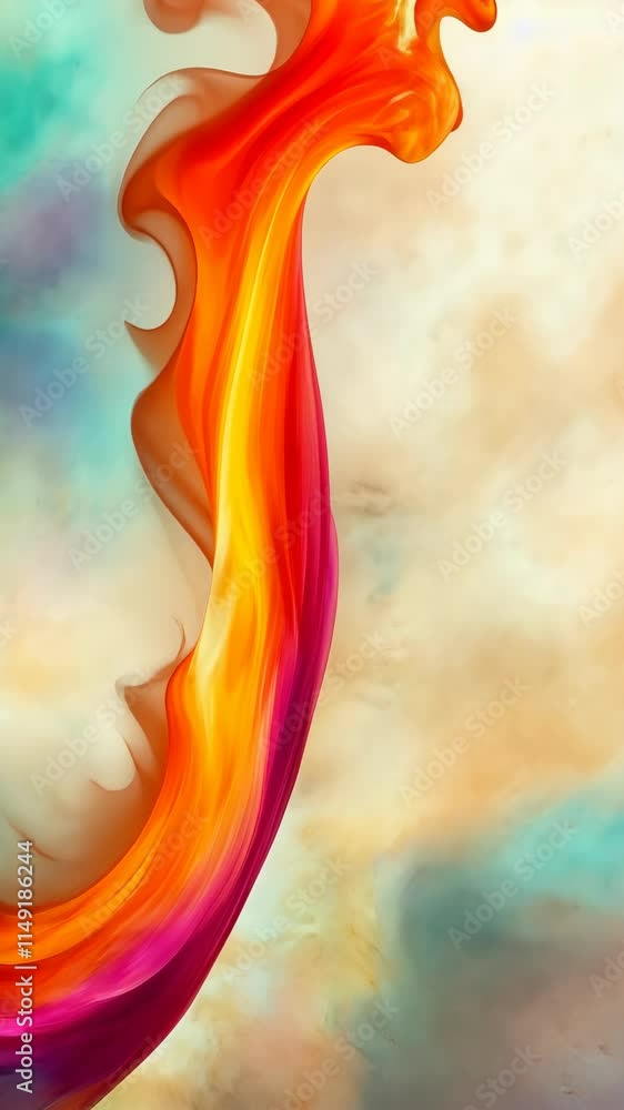 Poster vibrant colors blend in an abstract display with swirling flames against a soft background