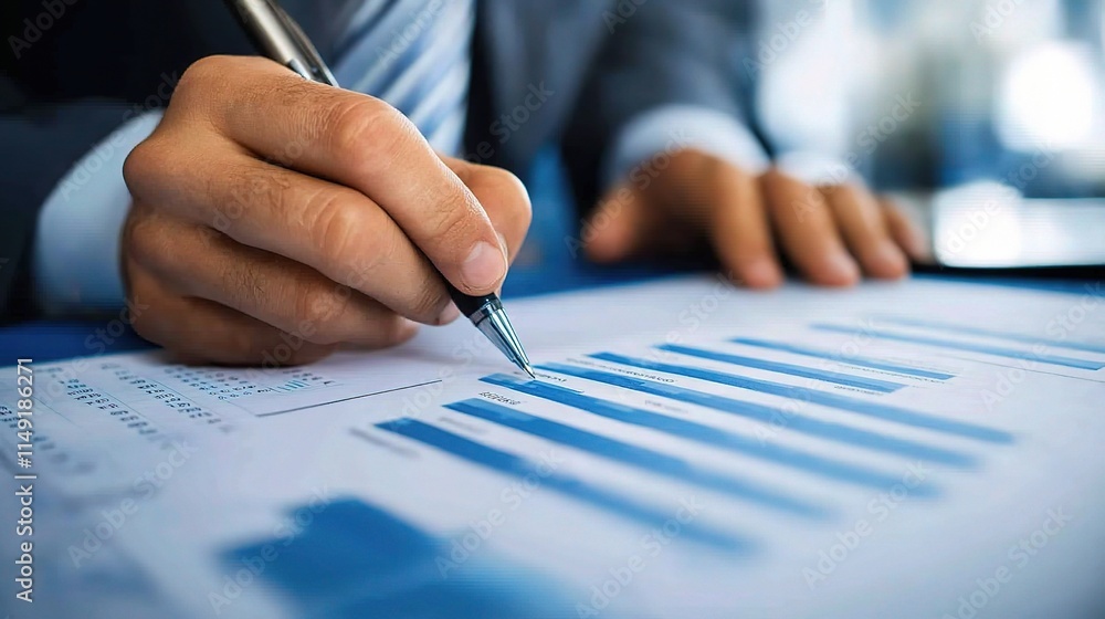 Poster analyzing sales data growth with business graph and chart