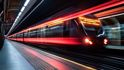 Rapid Transit: A Nighttime Subway Train in Motion