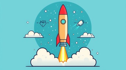 Fototapeta premium Colorful Rocket Launch Illustration for Startup Concepts
