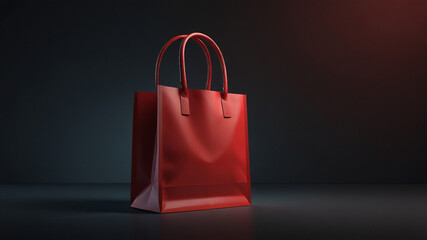 3D mockup of a red paper shopping bag with smooth texture, sturdy handles, and minimalist design