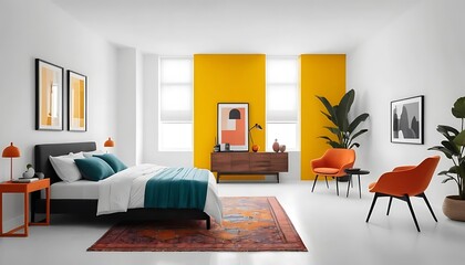 Modern Bedroom Interior Design With Yellow Accent Wall