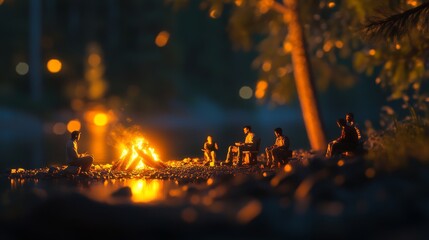 Bonfire Gathering by Merced River