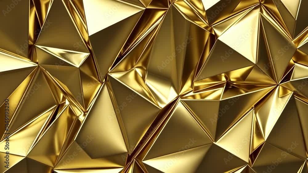 Poster shimmering golden surface with intricate triangular patterns and reflections showcasing luxury and e