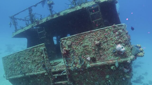 buceando y explorando un naufragio en el fondo del mar